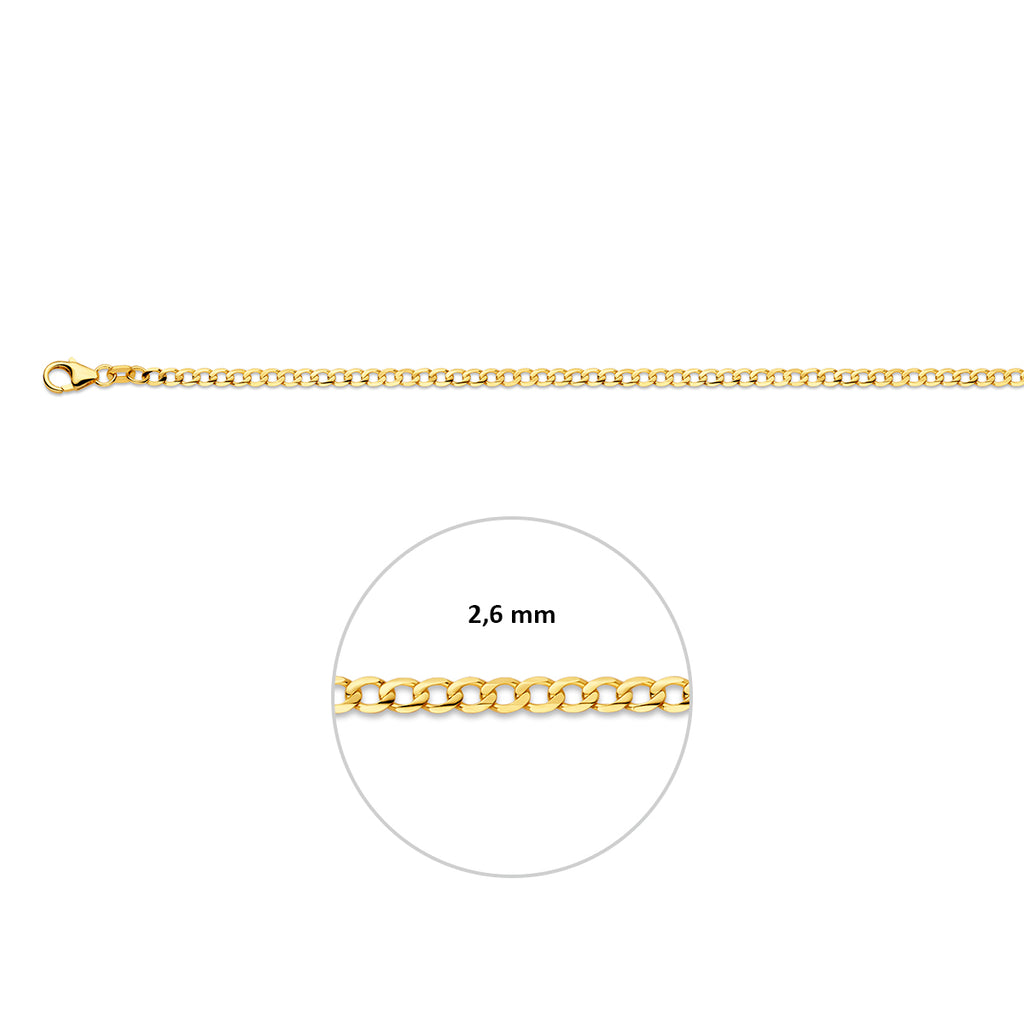 Gourmetkette breit 6-seitig geschliffen 2,6 mm massiv 14K Gelbgold