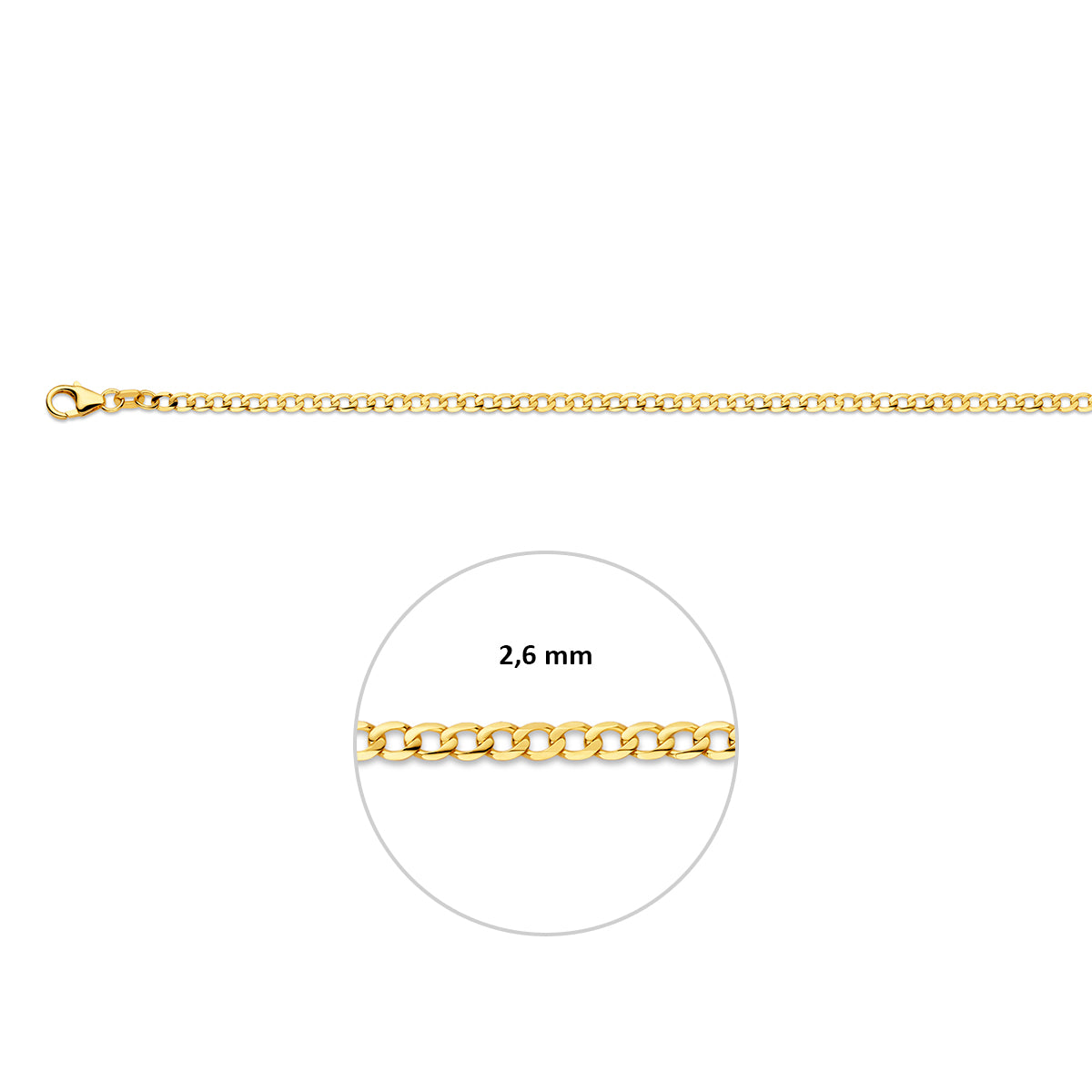 Gourmetkette breit 6-seitig geschliffen 2,6 mm massiv 14K Gelbgold