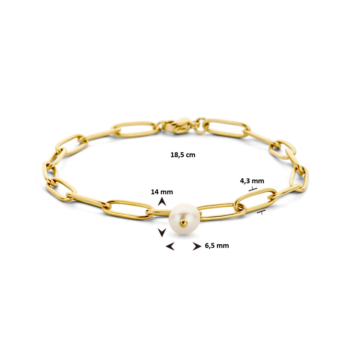 armband paperclip synth.parel 4,3 mm 18,5 cm ion plating edelstaal