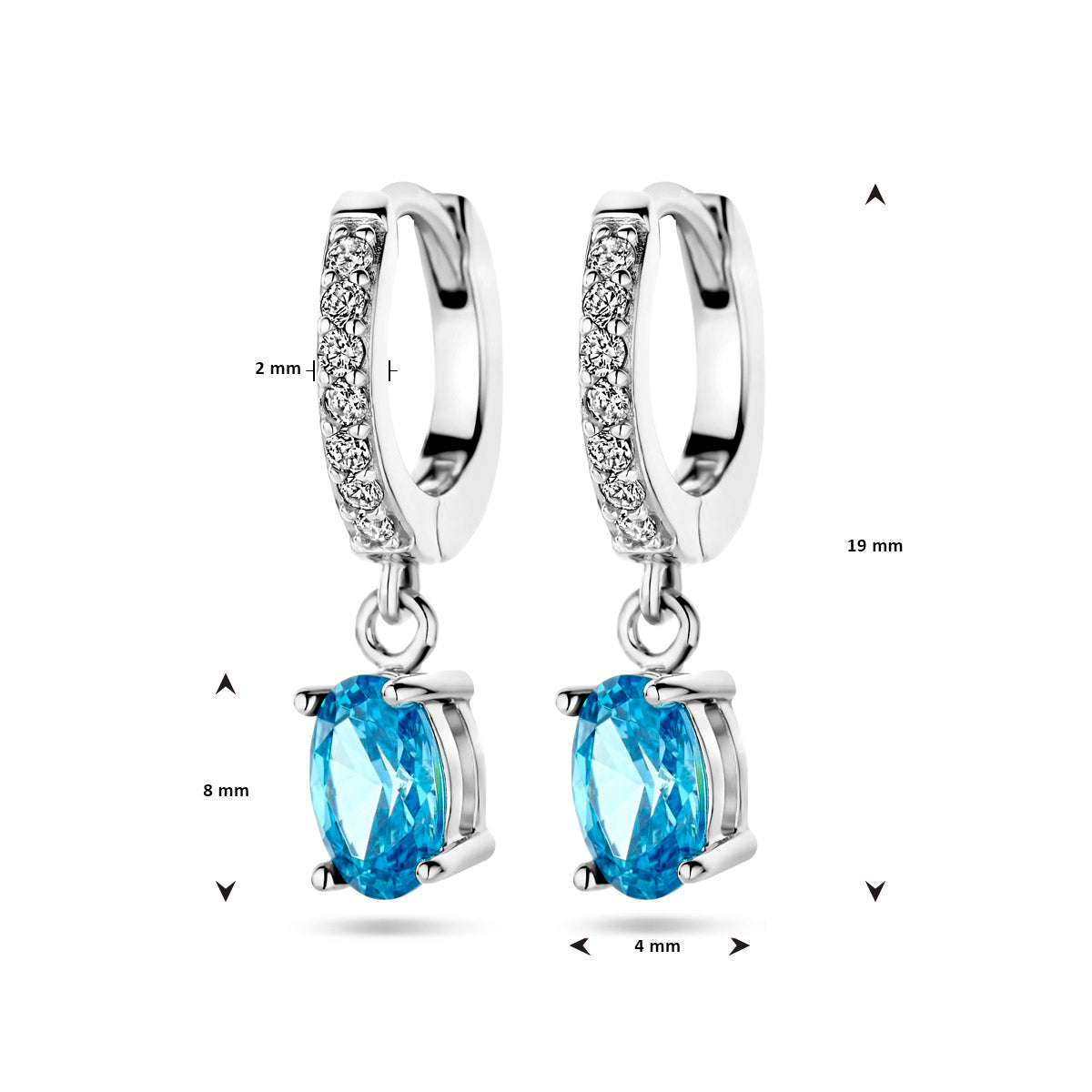 Ohrhänger mit blauem und weißem Zirkonia, Silber rhodiniert