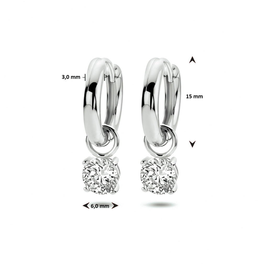 klapoorringen zirkonia 23,5 mm zilver gerhodineerd