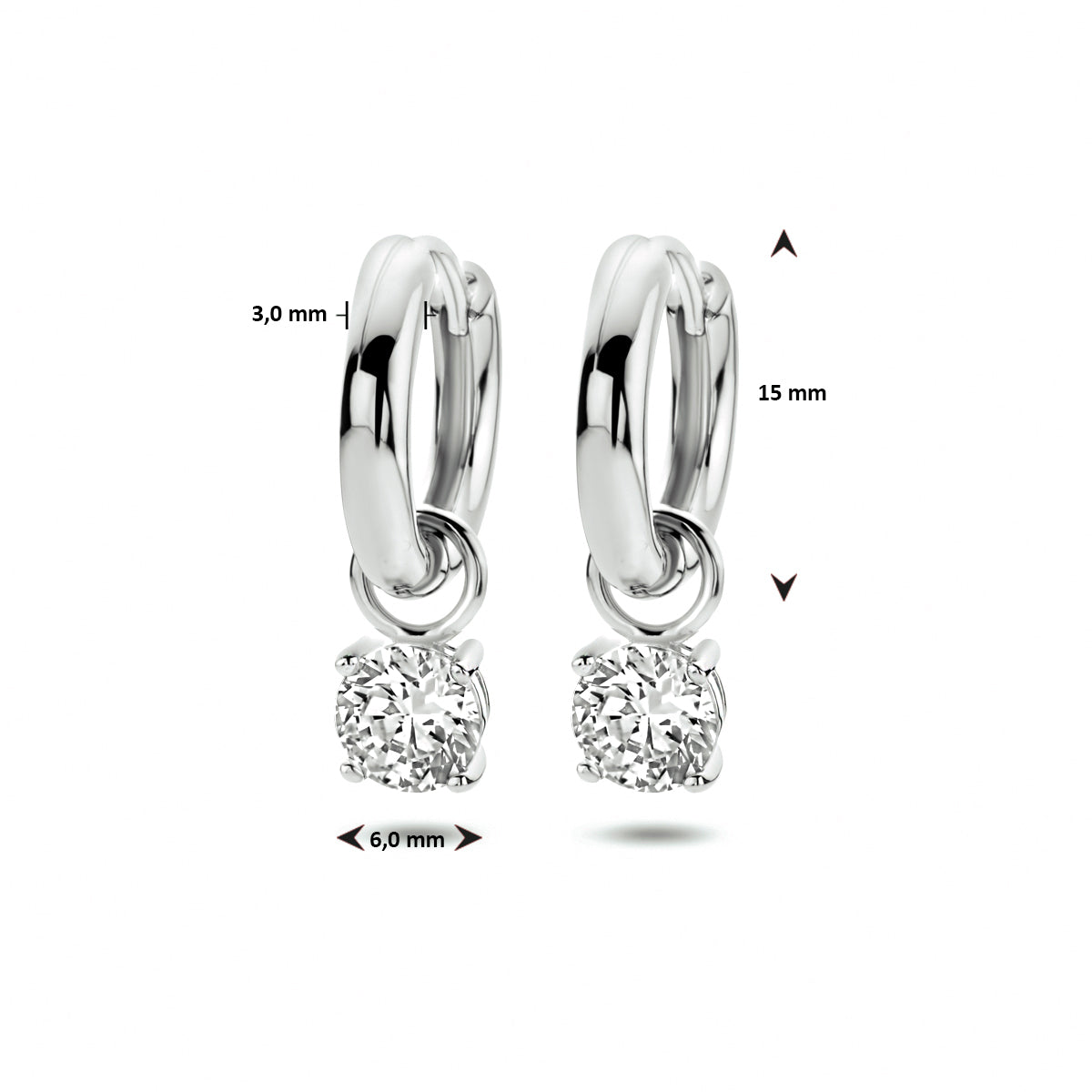 klapoorringen zirkonia 23,5 mm zilver gerhodineerd
