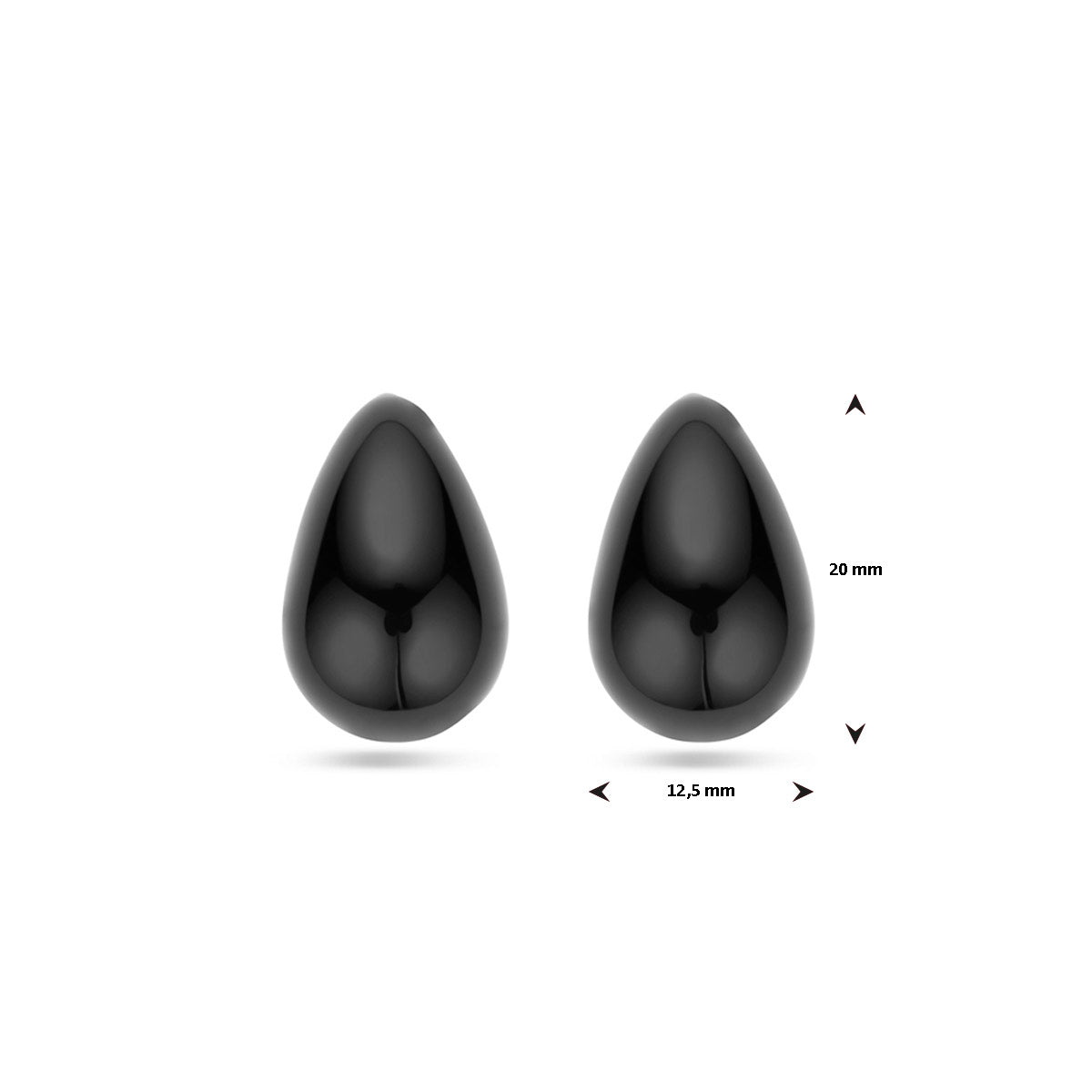 oorknoppen zwart emaille 1 micron 20 mm zilver verguld (geel)