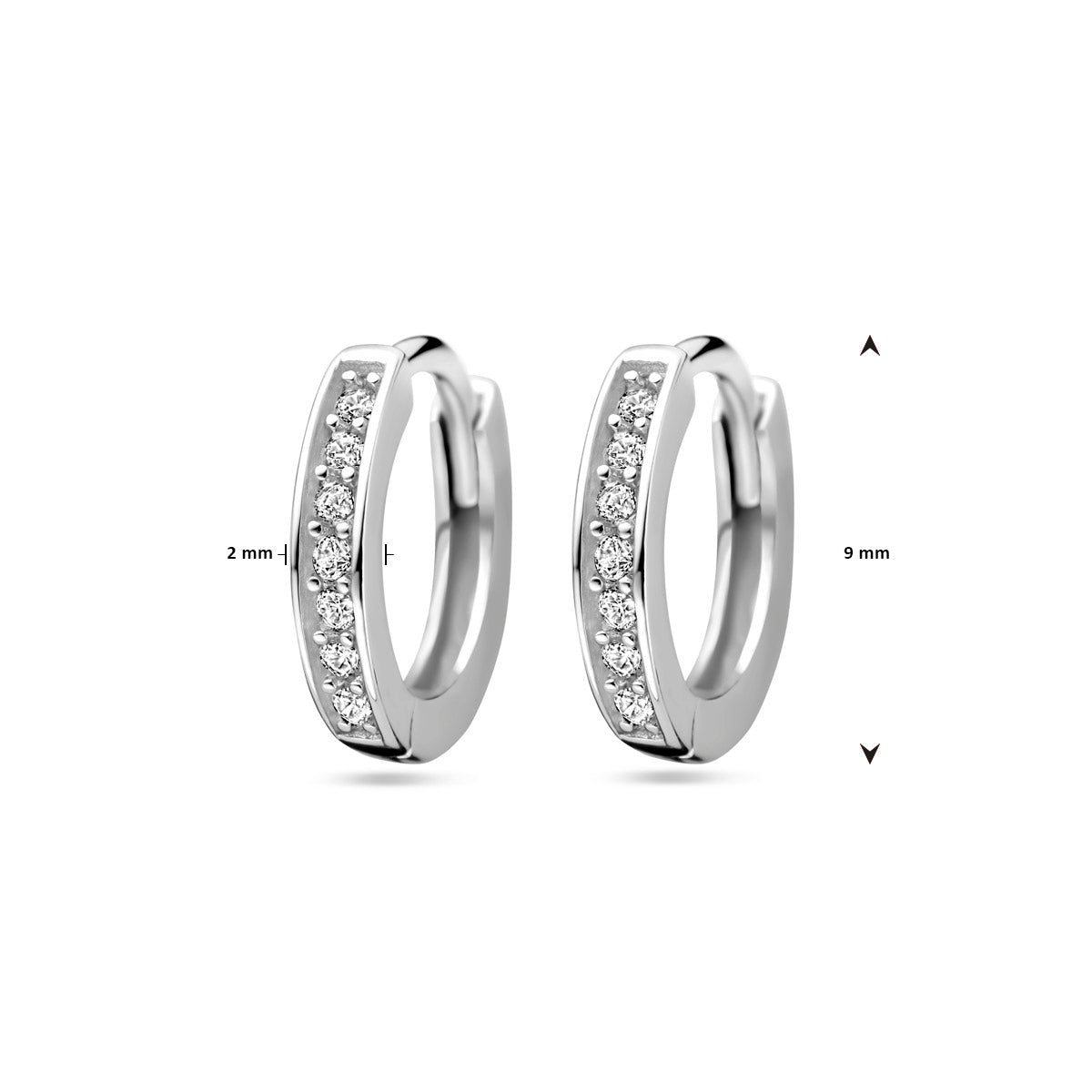 klapoorringen zirkonia 9 mm zilver gerhodineerd