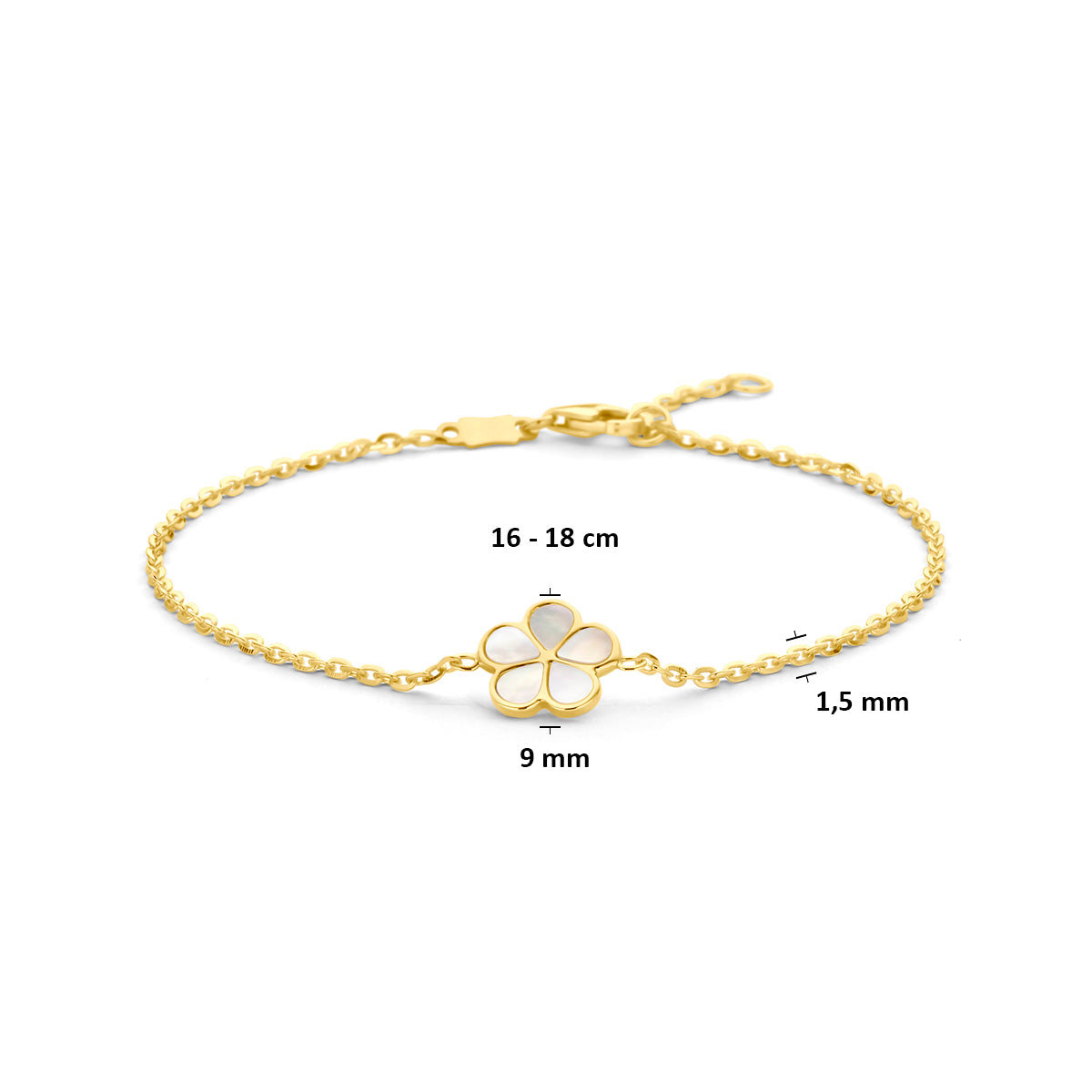 Armband Perlmutt Blume 16 - 18 cm 14K Gelbgold