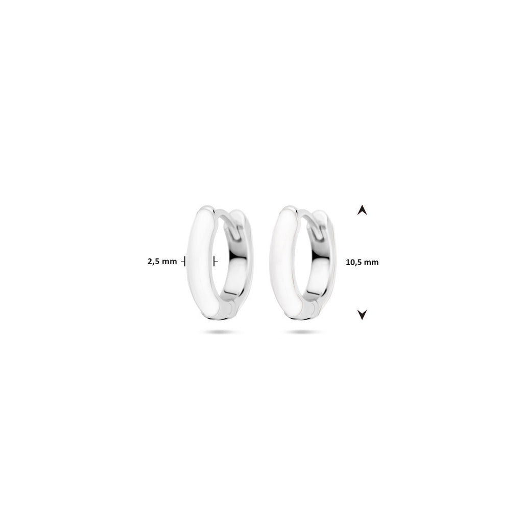 Klappcreolen, weiß emailliert, 10,5 mm, Sterlingsilber rhodiniert