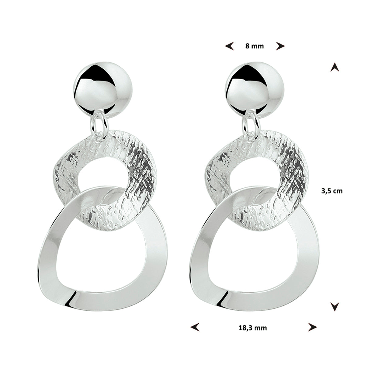 oorhangers rondjes zilver gerhodineerd