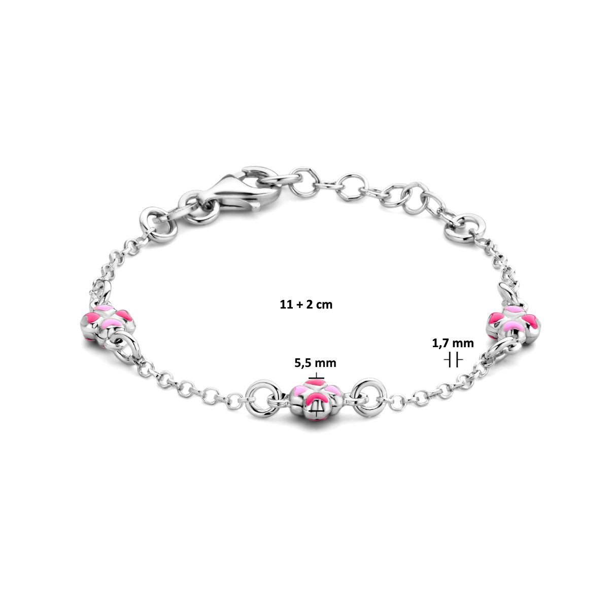 Armband Kleeblätter Emaille 11 + 2 cm Silber rhodiniert