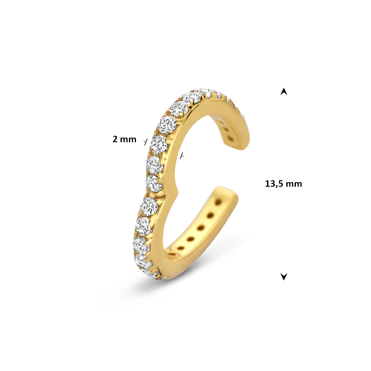ear cuff hartje zirkonia 13,5 mm zilver verguld (geel)