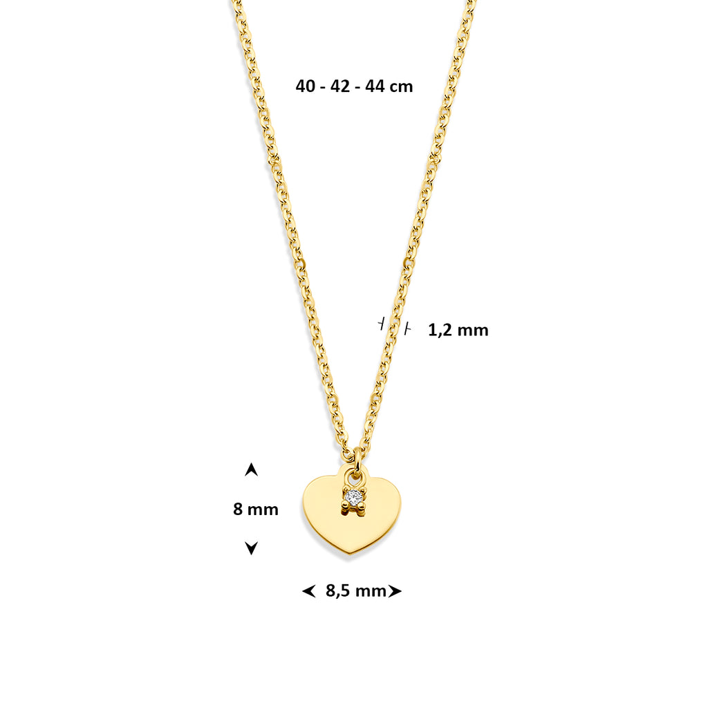 Halskette Herz Zirkonia 40 - 42 - 44 cm 14K Gelbgold