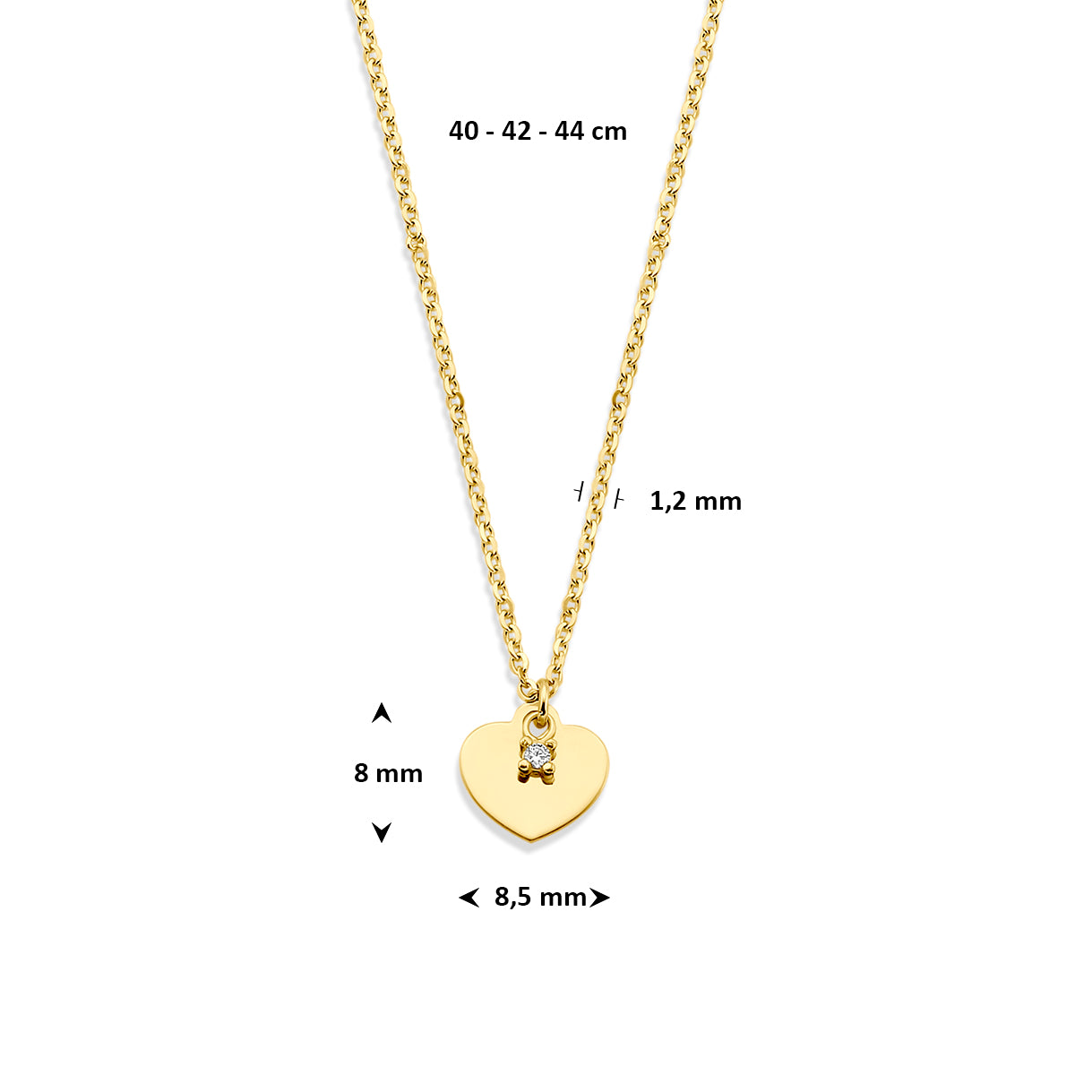 Halskette Herz Zirkonia 40 - 42 - 44 cm 14K Gelbgold