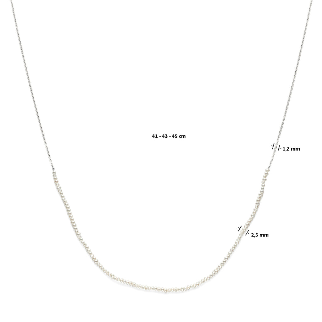 Halskette Perlen 41 - 43 - 45 cm rhodiniertes Silber