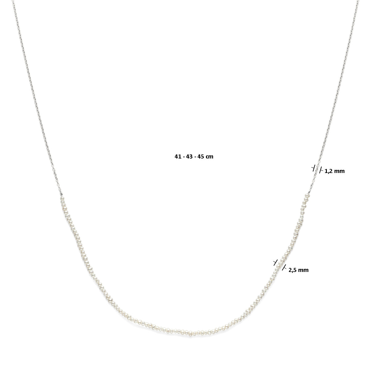 Halskette Perlen 41 - 43 - 45 cm rhodiniertes Silber