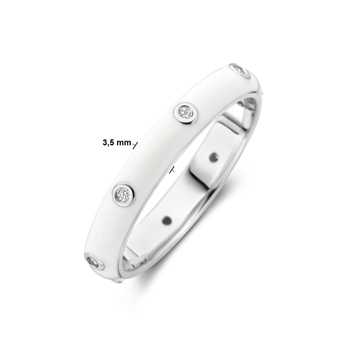 Ring weiße Emaille und Zirkonia, Silber rhodiniert