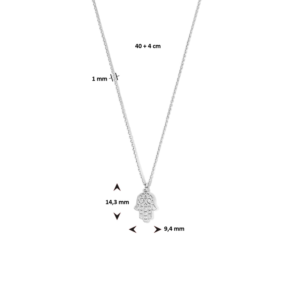 collier handje van fatima 40 + 4 cm zilver gerhodineerd