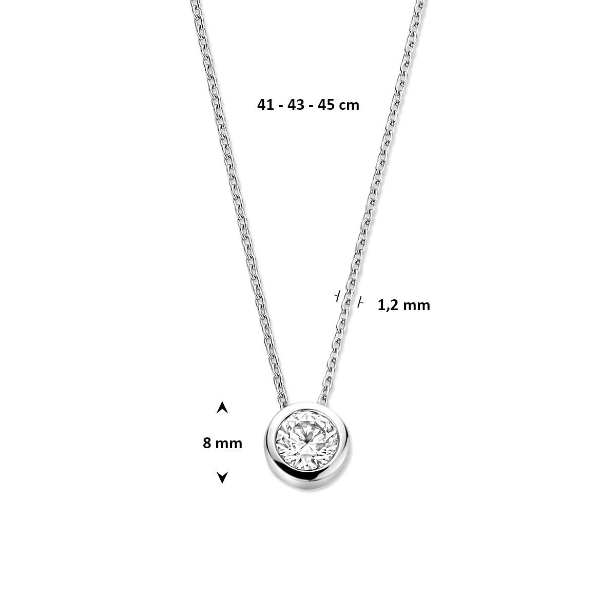 collier zirkonia 41 - 43 - 45 cm zilver gerhodineerd