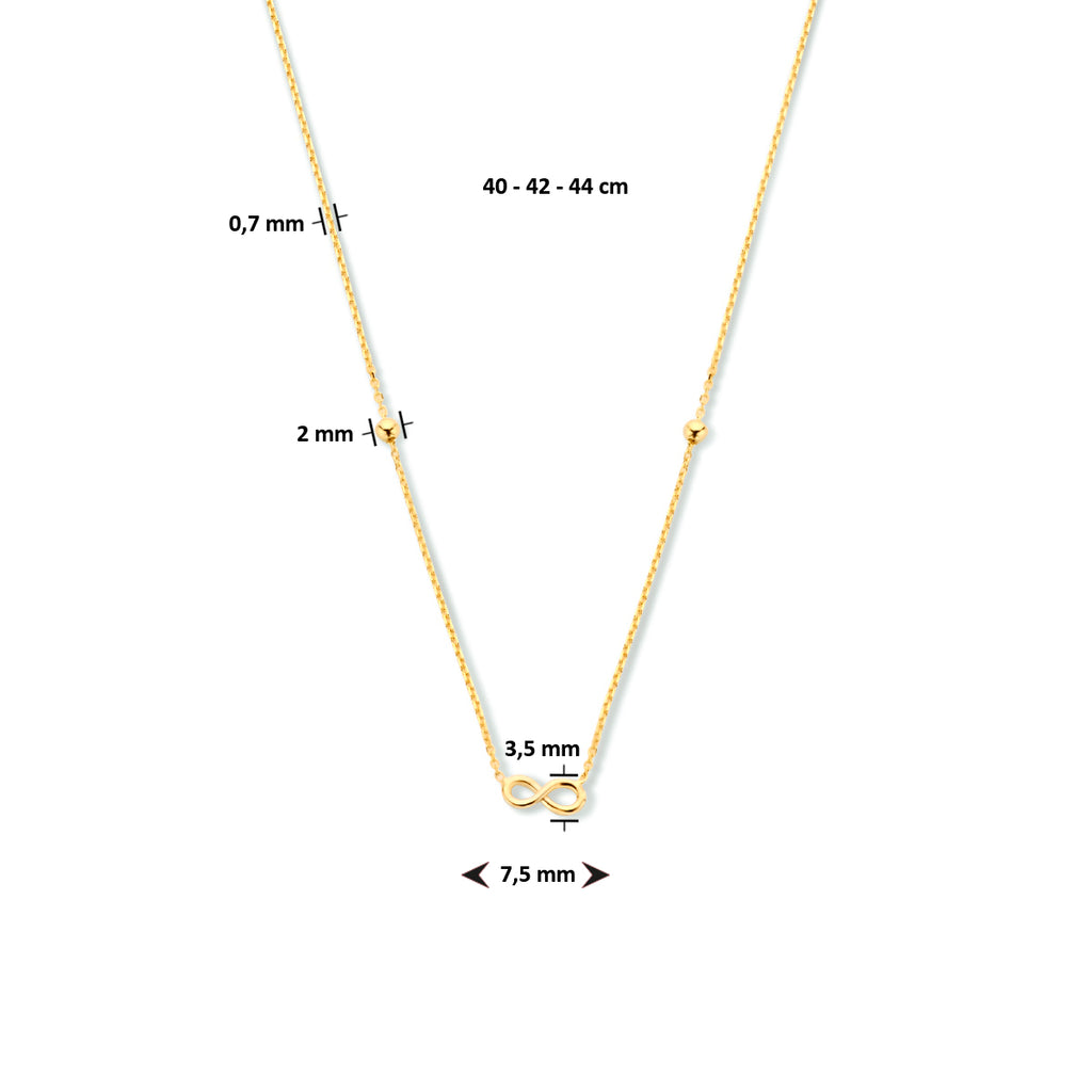 collier infinity en bolletjes 40 - 42 - 44 cm 14K geelgoud