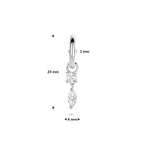 Ohrring Zirkonia einzeln 16 mm rhodiniertes Silber