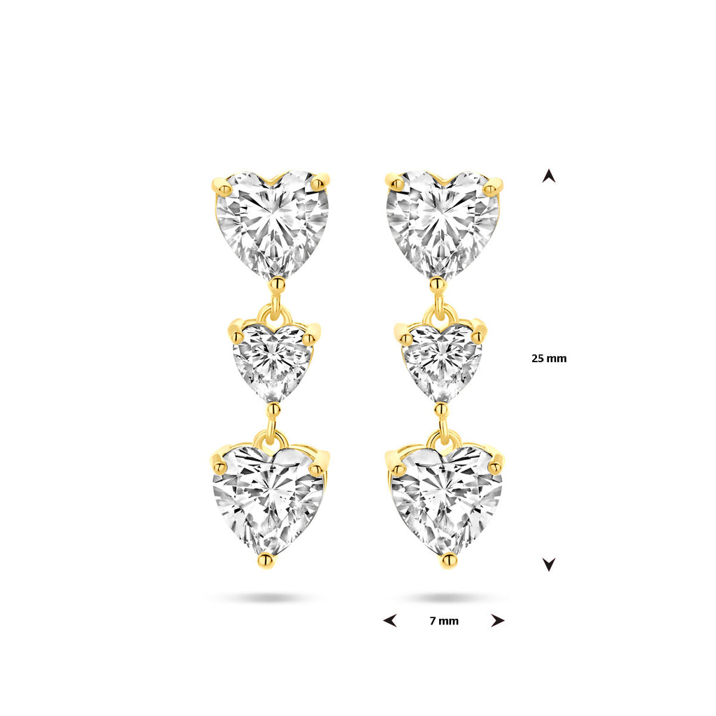 oorhangers hartjes zirkonia 25 mm 1 micron zilver verguld (geel)
