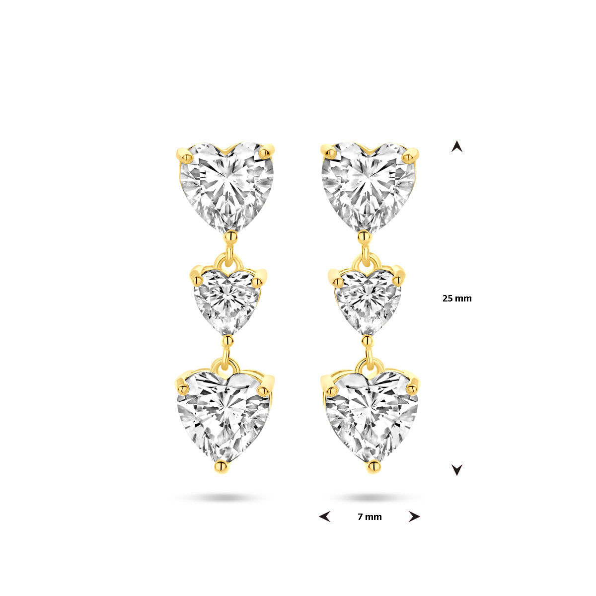 oorhangers hartjes zirkonia 25 mm 1 micron zilver verguld (geel)