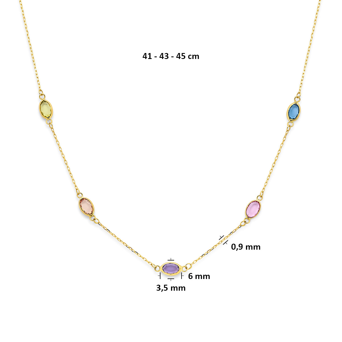 9k collier synthetische stenen 41 - 43 - 45 cm 9K geel