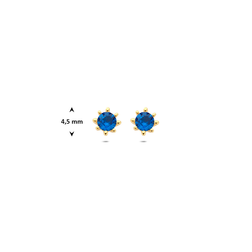 9k oorknoppen blauw zirkonia 4,5 mm 9K geel