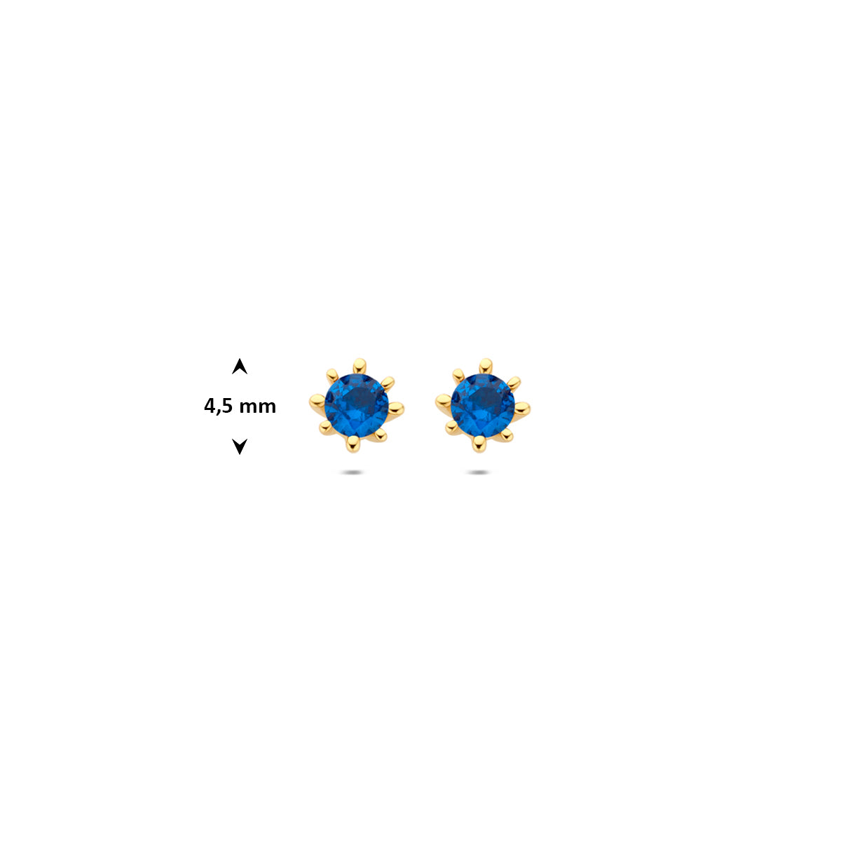 9k oorknoppen blauw zirkonia 4,5 mm 9K geel