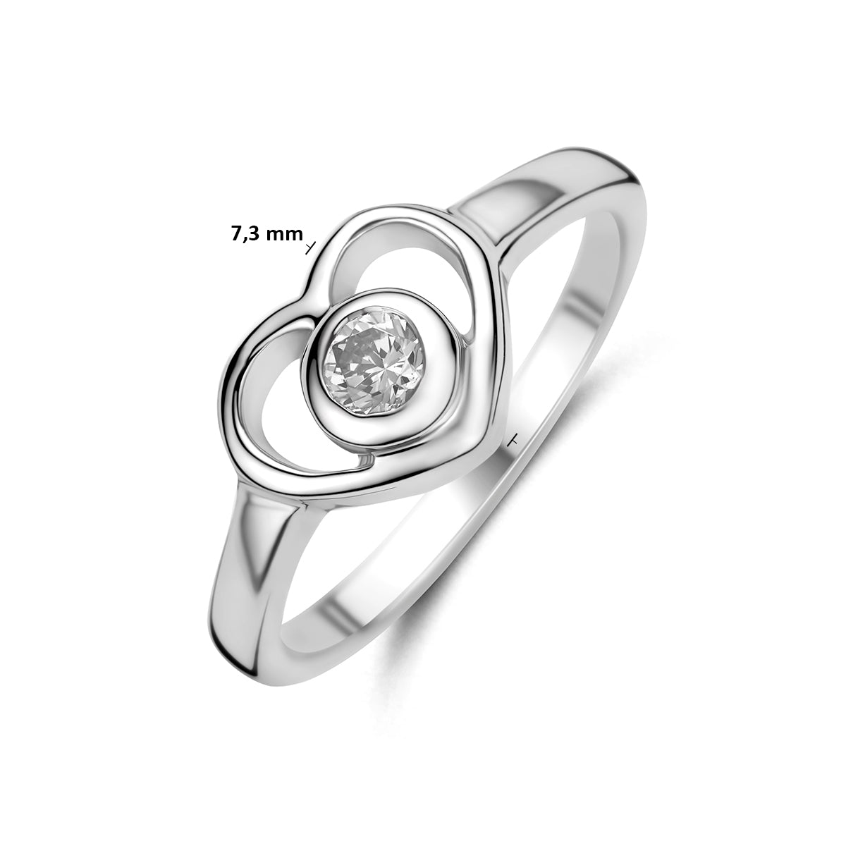 Ring Herz und Zirkonia Silber rhodiniert