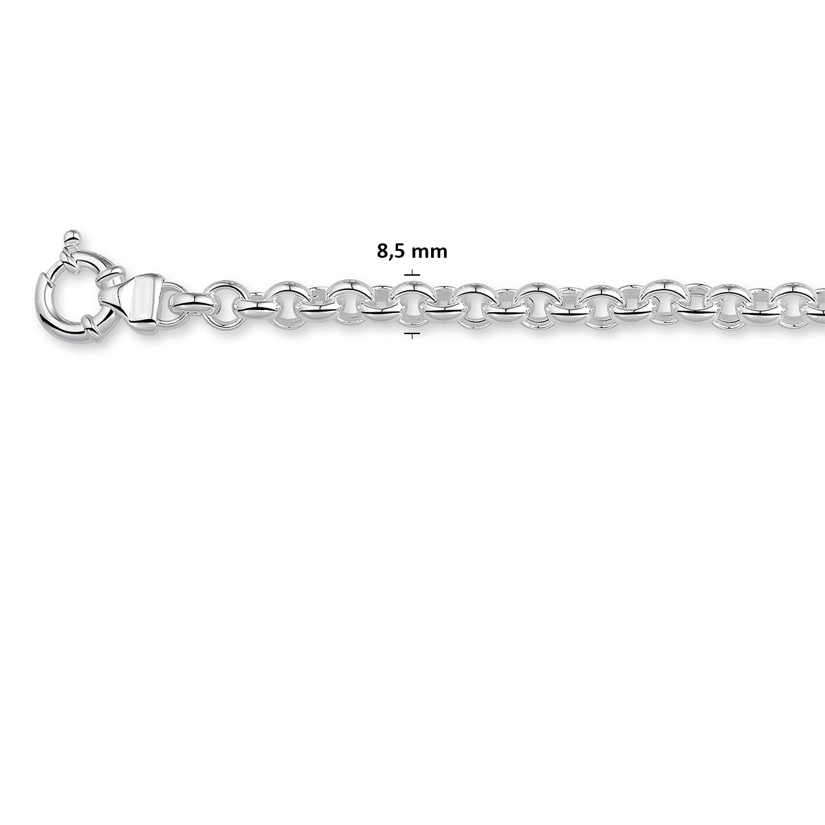 jasseron 8,5 mm met groot veerslot zilver gerhodineerd