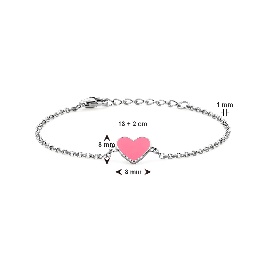 Armband Herz rosa Emaille 13 + 2 cm Silber rhodiniert