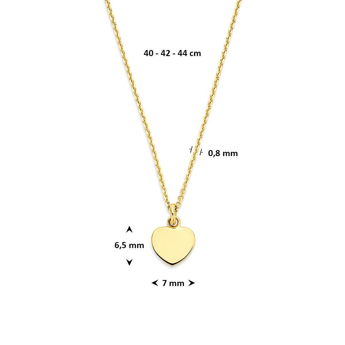 collier hartje 40 - 42 - 44 cm 14K geelgoud