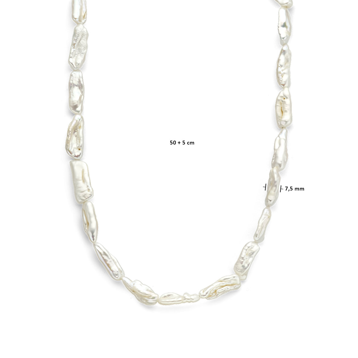 Barockperlenkette 7,5 mm Silber rhodiniert