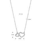 collier hartjes zirkonia 42 + 3 cm zilver gerhodineerd