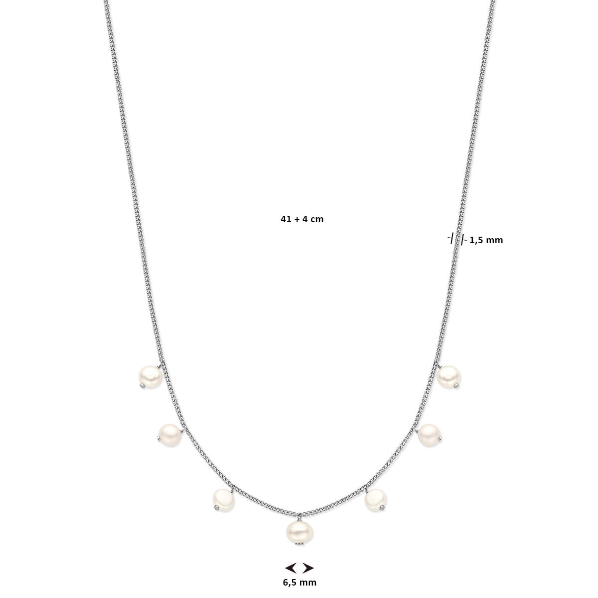 Halskette Perlen 1,5 mm 41 + 4 cm Silber rhodiniert