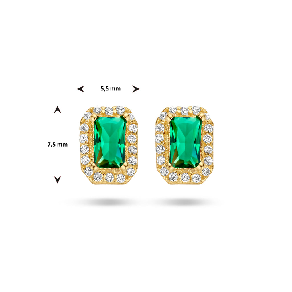 oorknoppen groen en wit zirkonia halo 14K geelgoud