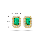 oorknoppen groen en wit zirkonia halo 14K geelgoud