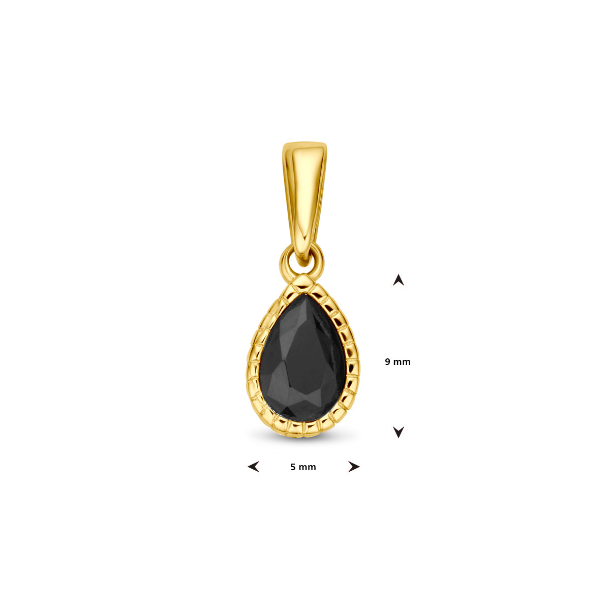 hanger zwart zirkonia 14 mm 14K geelgoud