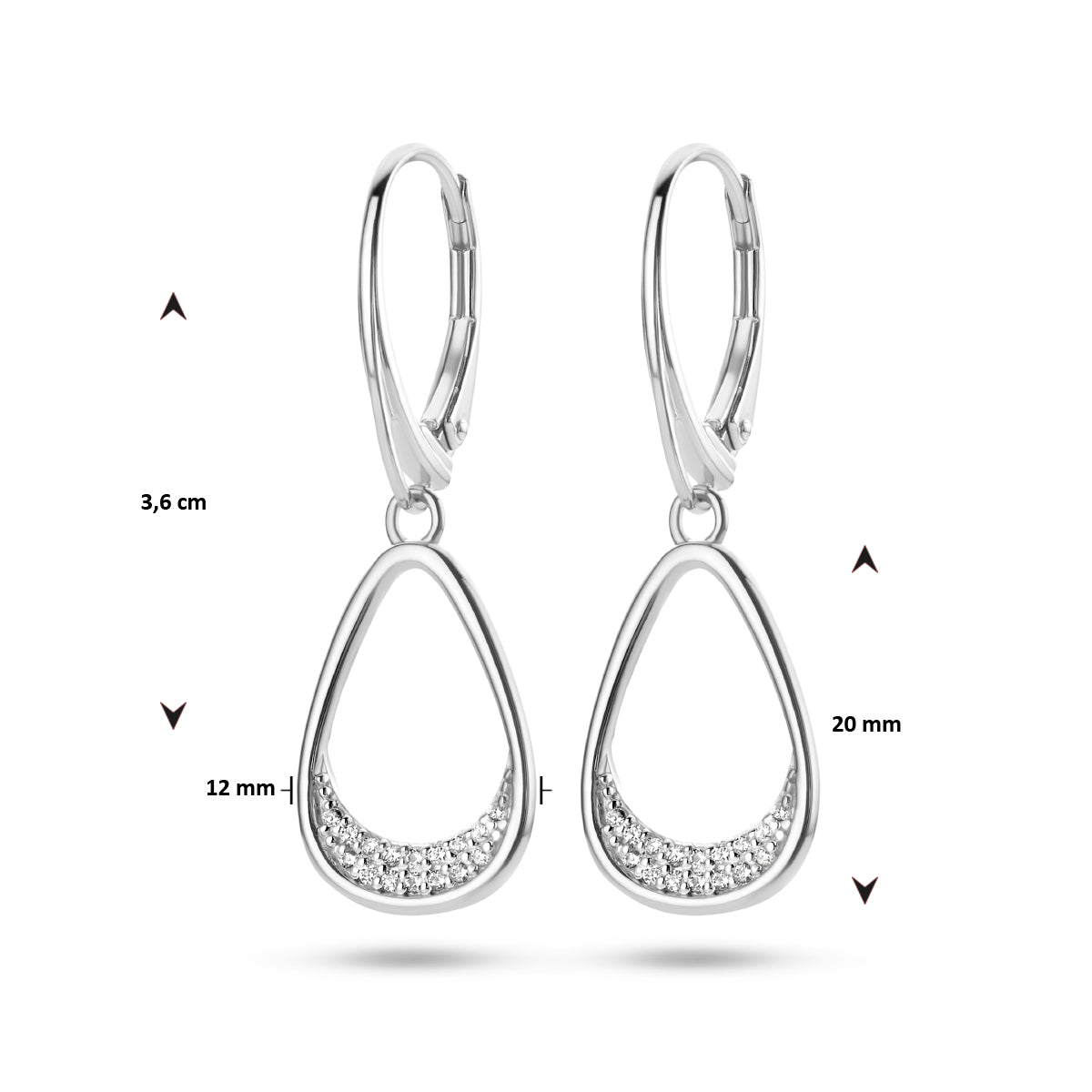 oorhangers druppel zirkonia brisur haak zilver gerhodineerd