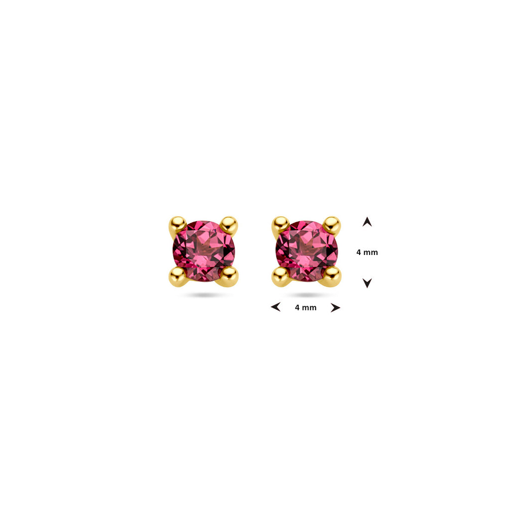 oorknoppen roze rhodoliet 14K geelgoud