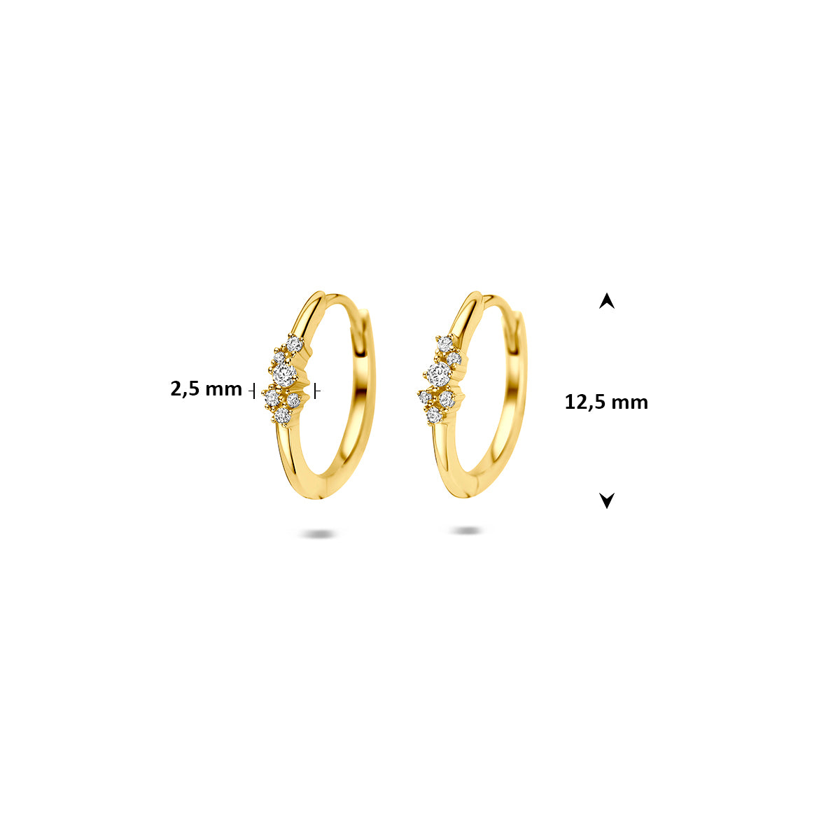 9k klapoorringen zirkonia 12,5 mm 9K geel