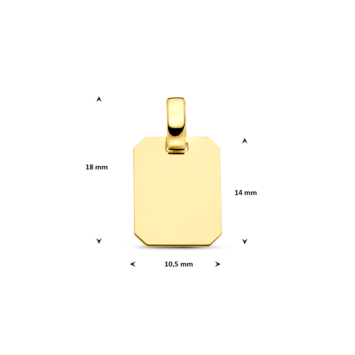 9k graveerhanger 14 mm 9K geel - rechthoek
