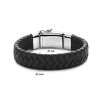 armband zwart leer 15 mm 21 cm zilver gerhodineerd