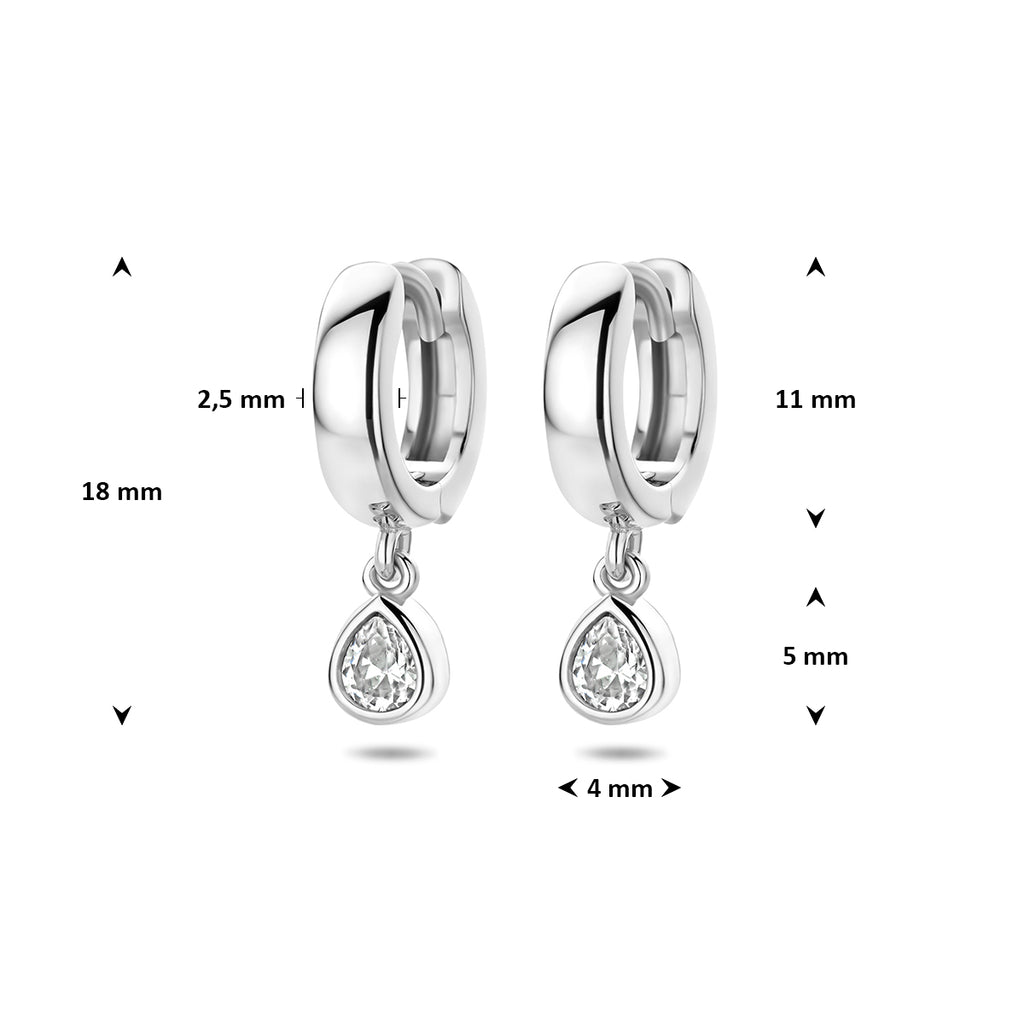 klapoorringen zirkonia 18 mm zilver gerhodineerd - druppel/komma/pegel