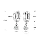klapoorringen zirkonia 18 mm zilver gerhodineerd - druppel/komma/pegel