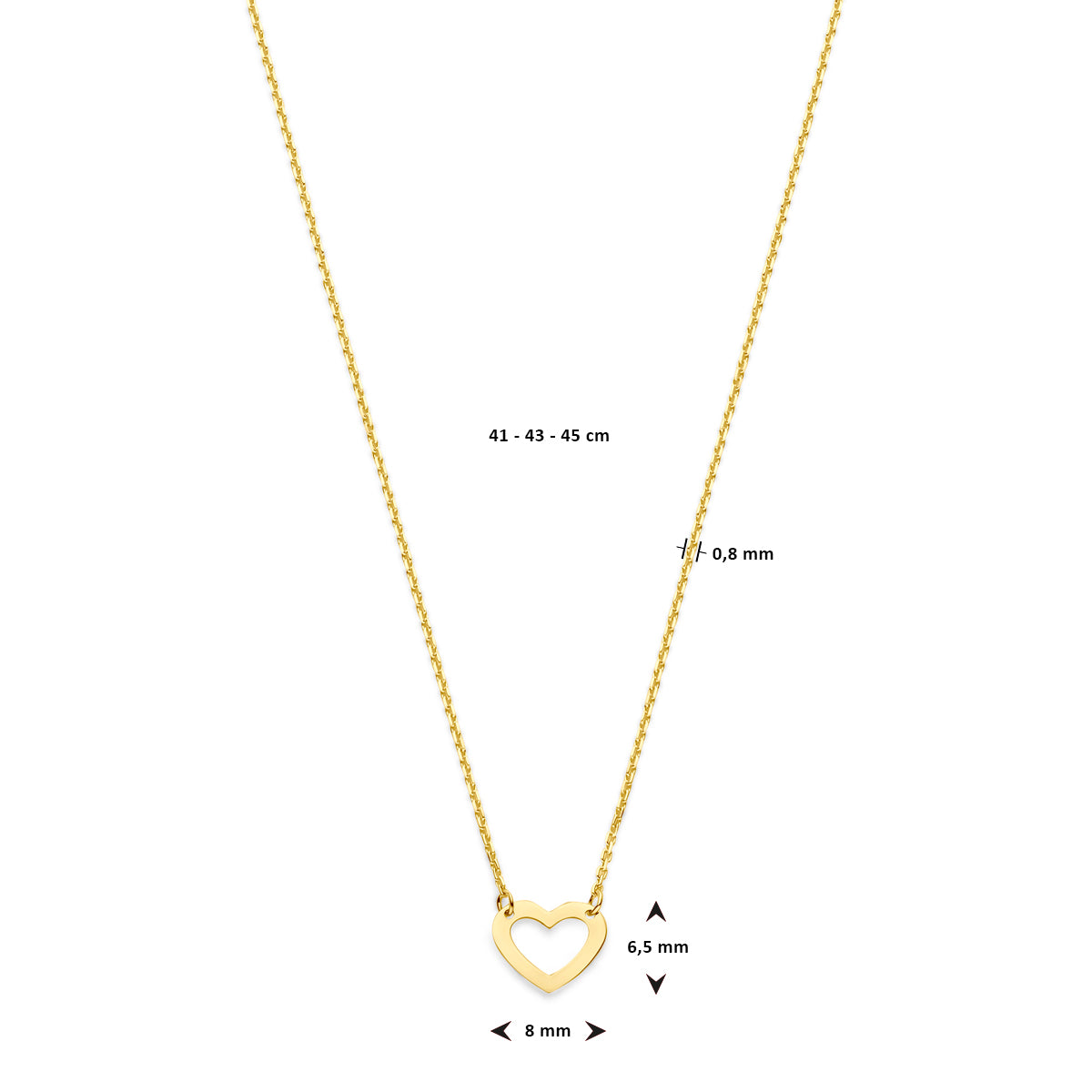 Halskette Herz 41 - 43 - 45 cm 14K Gelbgold