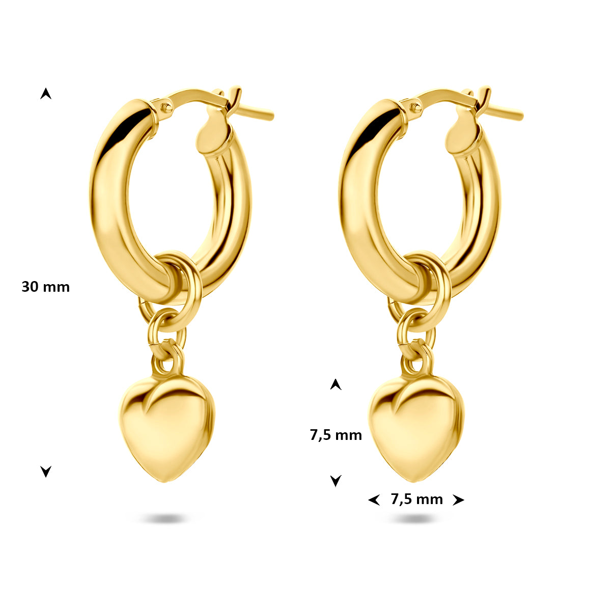 oorringen hartjes 30 mm 1 micron zilver verguld (geel)