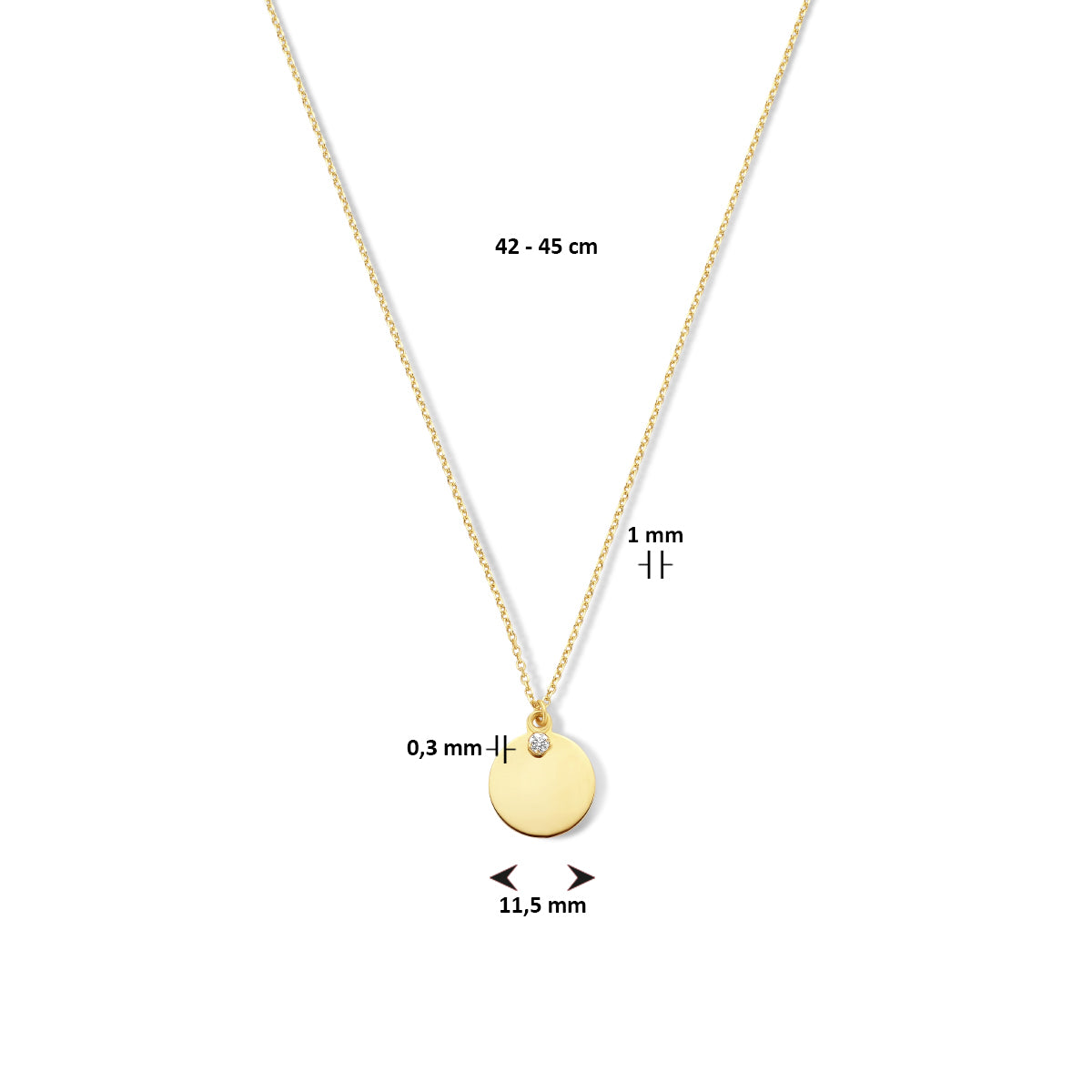 Gravurkette runder Zirkonia 42 - 45 cm 14K Gelbgold