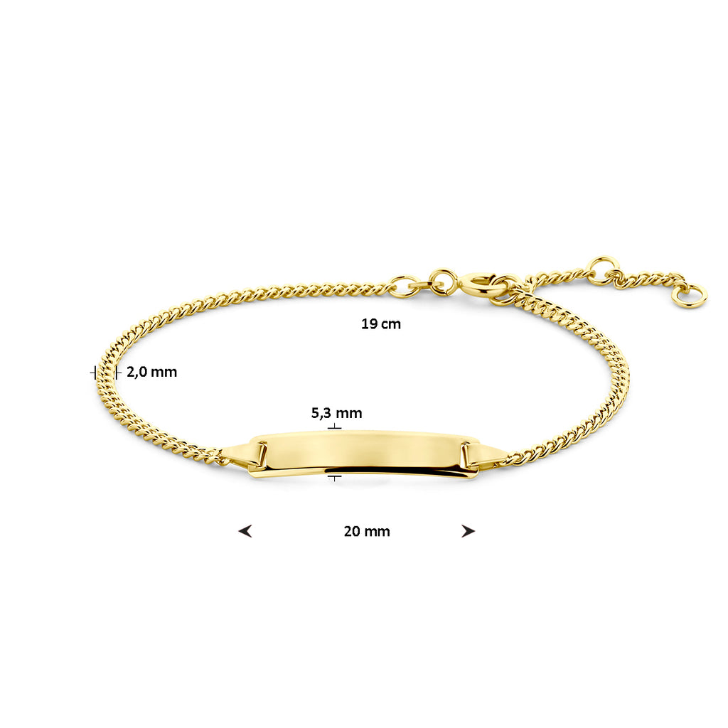 graveerarmband gourmette plaat 5,0 mm 16 - 17,5 - 19 cm 14K geelgoud - rechthoek