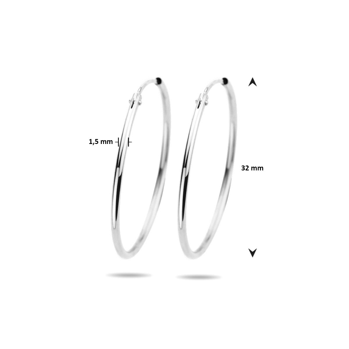 oorringen 1,5 mm ronde buis zilver wit