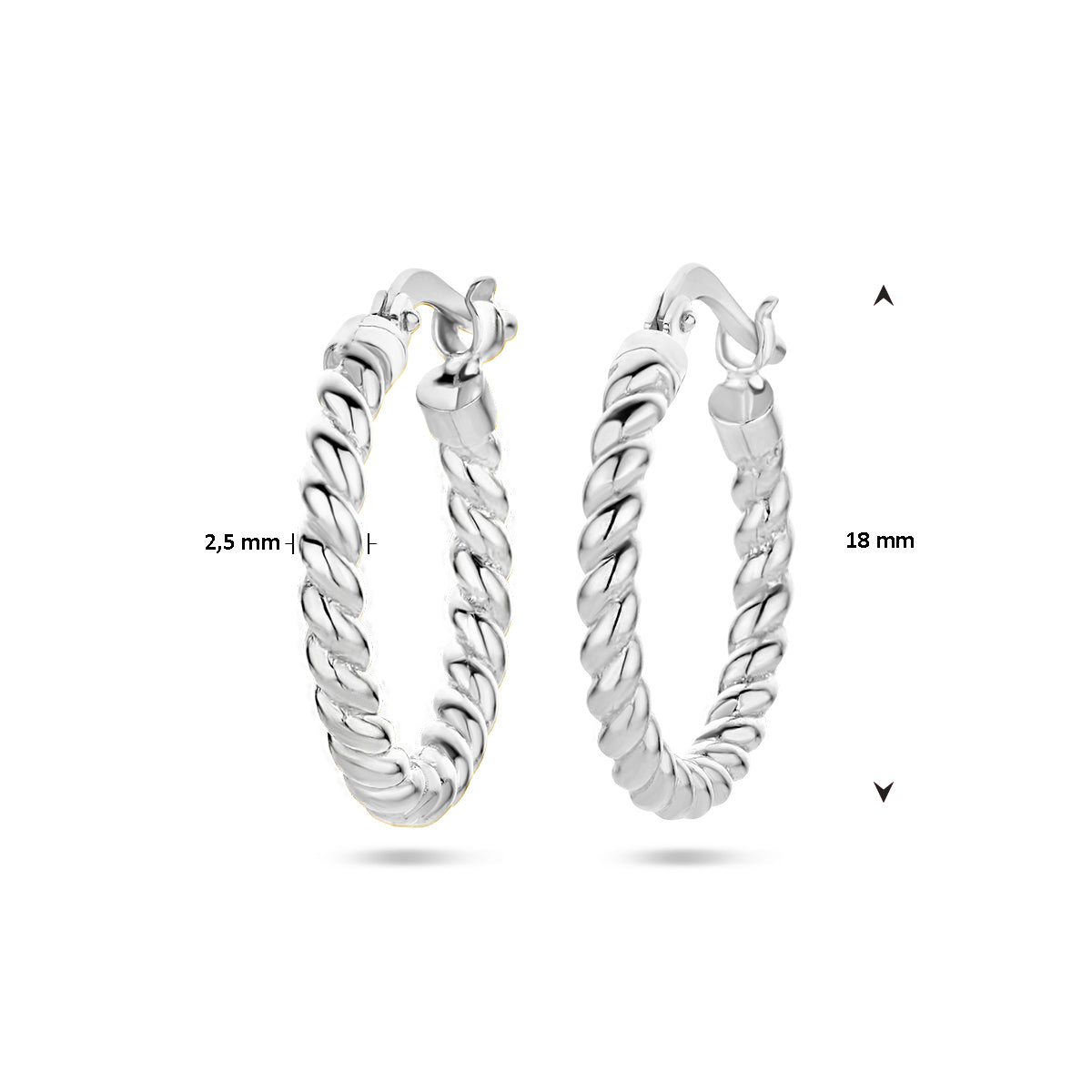 oorringen gedraaide buis 18 mm zilver gerhodineerd